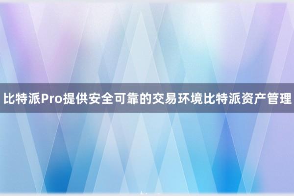 比特派Pro提供安全可靠的交易环境比特派资产管理